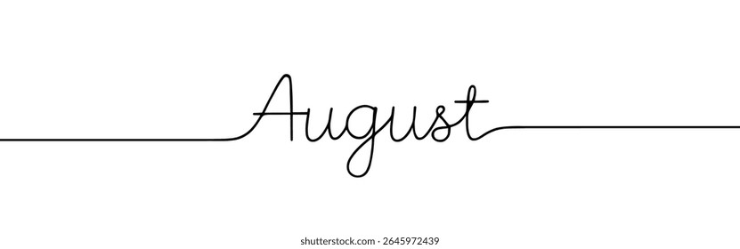 August month continuous one line drawing with word. Minimalistic drawing of phrase illustration.