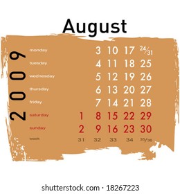 August month from grunge Calendar 2009 year. (See similar vectors in my profile)