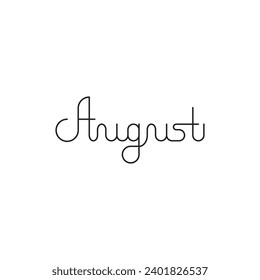 August Month Monoline Outline Lettering. Vector Illustration of Copperplate Calligraphy Style Phrase. Seasonal Summer. 