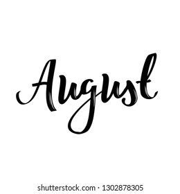 August month name. Handwritten calligraphic word.