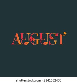 Nombre del mes de agosto. Ilustración vectorial para afiche, tarjeta, calendario, logotipo mensual, diario bala, organizador mensual. Publicidad de Concept August