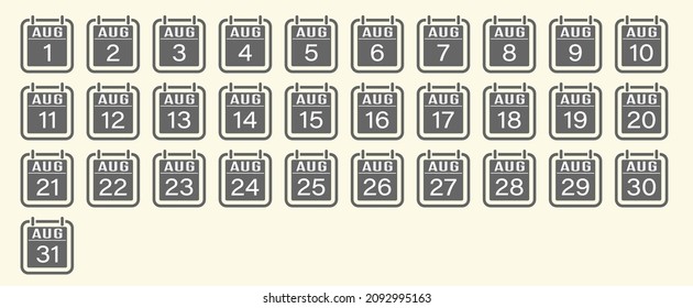 August is a month with numbers. A set of calendar sheets for a website, applications and creative design. Flat design.