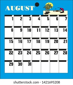 August month planning calendar Vector illustration.