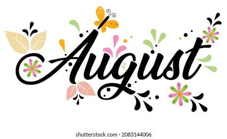 August Month Vector Flowers Leaves Text Stock Vector (Royalty Free ...