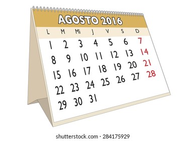 February Month Year 16 Calendar Spanish Stock Vector Royalty Free