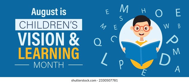 August is National Children's Vision and Vision Month flat vector banner design. 