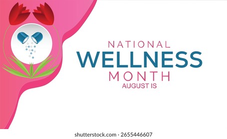 August is National Wellness Month. Vector template Design for banner, greeting card, poster, prints, social media post ,flyer , T shirt with background