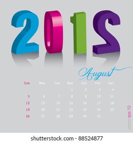 August New year 2012. Calendar 3d vector on gray background