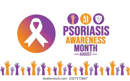 Agosto es la plantilla de fondo del Mes de Conciencia Psoriasis. Concepto de vacaciones. plantilla de diseño de fondo, pancarta, carteles, tarjetas y afiches con cinta, inscripción de texto y color estándar. vector