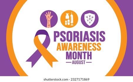 August is Psoriasis Awareness Month background template. Holiday concept. background, banner, placard, card, and poster design template with ribbon, text inscription and standard color. vector