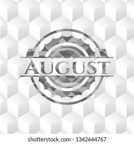 August retro style grey emblem with geometric cube white background