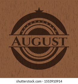 August retro wooden emblem. Vector Illustration.