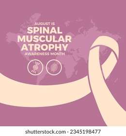 August is Spinal Muscular Atrophy (SMA) Awareness Month vector illustration. Cream ivory awareness ribbon, DNA, muscle icon set vector. Neuromuscular disease symbol. Important day