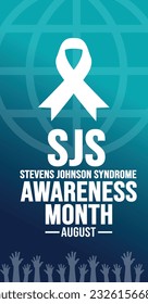 August is Stevens Johnson Syndrome SJS Awareness Month portrait or vertical background template. Holiday concept. background, banner, card, and poster design template with ribbon, text inscription and