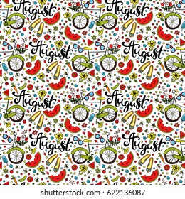 August. Summer print. Seamless vector pattern (background).