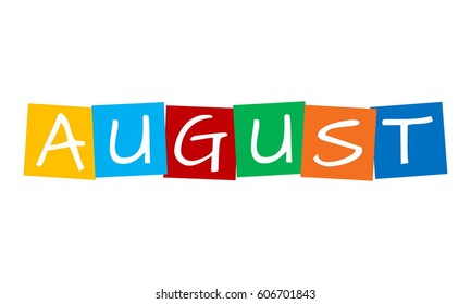 august, text in colorful rotated squares