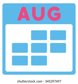 August vector icon. Style is bicolor flat symbol, pink and blue colors, rounded angles, white background.