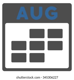 August vector icon. Style is bicolor flat symbol, cobalt and gray colors, rounded angles, white background.