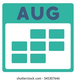 August vector icon. Style is bicolor flat symbol, cobalt and cyan colors, rounded angles, white background.
