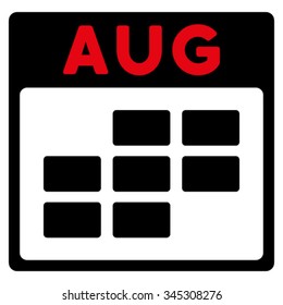August vector icon. Style is bicolor flat symbol, intensive red and black colors, rounded angles, white background.