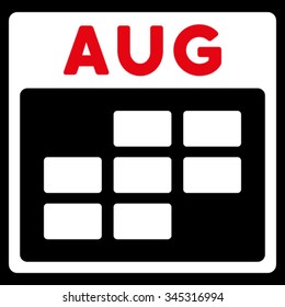 August vector icon. Style is bicolor flat symbol, red and white colors, rounded angles, black background.
