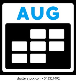August vector icon. Style is bicolor flat symbol, blue and white colors, rounded angles, black background.