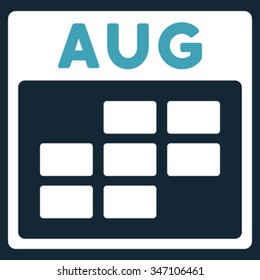 August vector icon. Style is bicolor flat symbol, blue and white colors, rounded angles, dark blue background.