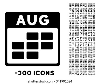 August vector pictogram with additional 300 date and time management icons. Style is flat symbols, black color, rounded angles, white background.