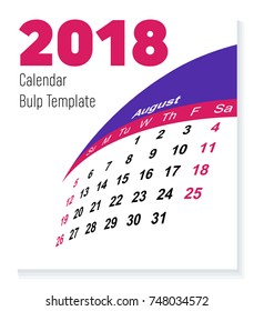 August version. Unique Globe Calendar of 2018 design. Purple and red color