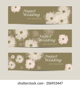 August wedding invitation with flowers.Vector banners. Vector template, clipping mask.