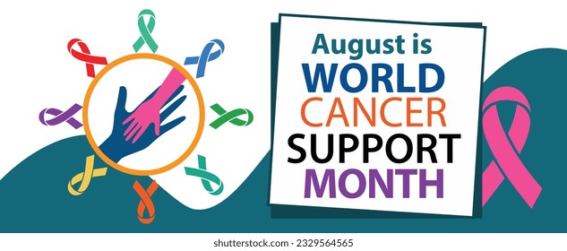 August is World Cancer Support Month vector banner. Flat  and colorful design.