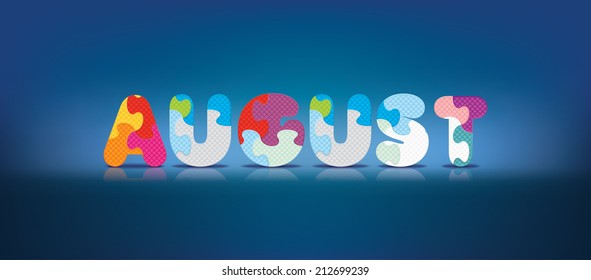 AUGUST written with alphabet puzzle - vector illustration