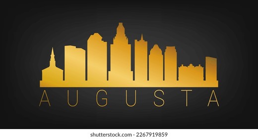 Augusta, GA, USA Gold Skyline City Silhouette Vector. Golden Design Luxury Style Icon Symbols. Travel and Tourism Famous Buildings.