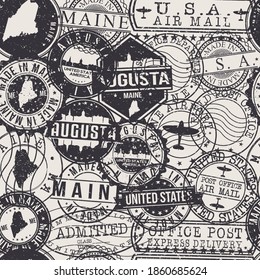 Augusta, GA, USA Pattern of Stamps. Travel Passport Stamps. Made In Product. Design Seals in Old Style Insignia Seamless. Icon Clip Art Vector Collection.