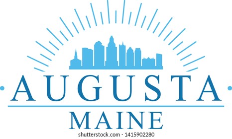 Augusta Maine. Banner Design. City Skyline. Silhouette Vector. Famous Monuments.