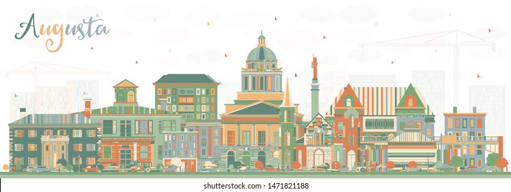 Augusta Maine City Skyline with Color Buildings. Vector Illustration. Business Travel and Tourism Concept with Historic Architecture. Augusta USA Cityscape with Landmarks. 