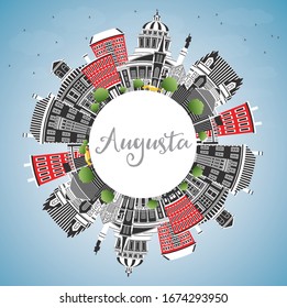 Augusta Maine City Skyline with Color Buildings, Blue Sky and Copy Space. Vector Illustration. Business Travel and Tourism Concept with Historic Architecture. Augusta USA Cityscape with Landmarks.