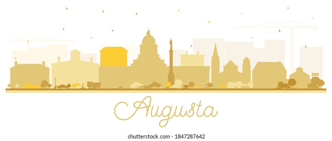 Augusta Maine City Skyline Silhouette with Golden Buildings Isolated on White. Vector Illustration. Business Travel and Tourism Concept with Historic Architecture. Augusta USA Cityscape with Landmarks