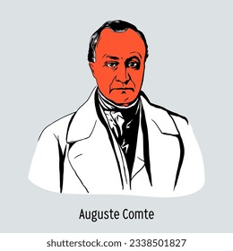 Auguste Comte war ein französischer Soziologe und Philosoph. Gründer von Positivismus und Soziologie als unabhängige Wissenschaft. Vektorgrafik von Hand gezeichnet.