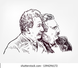 Auguste And Louis Lumiere Brothers Vector Sketch Portrait