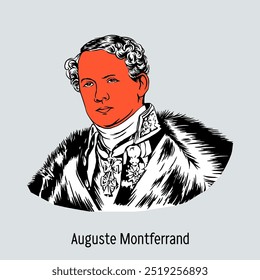 Auguste Montferrand foi um arquiteto francês e russo, o maior arquiteto de São Petersburgo do classicismo tardio, um dos fundadores do ecletismo arquitetônico. Ilustração de vetor desenhada à mão