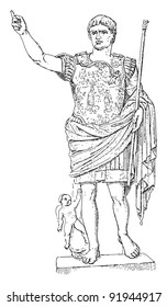 Augustus - greek - roman sculpture / vintage illustration from Meyers Konversations-Lexikon 1897