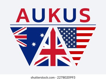 Banner de AUKUS con iconos de la bandera de EE.UU., Reino Unido, Australia. Diseño del pacto de la alianza de seguridad estadounidense, británica y australiana. Ilustración vectorial.