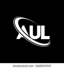 Logotipo de AUL. Diseño del logotipo de la letra AUL. Logotipo AUL inicial enlazado con el círculo y el logotipo del monograma en mayúsculas. Tipografía AUL para tecnología, negocio y marca inmobiliaria.