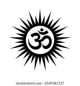 Aum hindu religion sign in black silhouette on white background