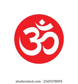 aum hindu religion sign in red circle on white background