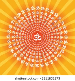 Aum lettering vector template in shades of yellow and orange colors best for social media, print and home decoration. Hindu Om Symbol Illustration.