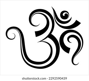 Aum (Om) The Holy Motif Calligraphic Style Vector Art Illustration