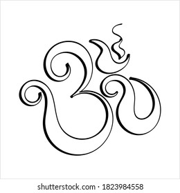 Aum (Om) The Holy Motif Ink Pen Style, Religion Icon Vector Art Illustration