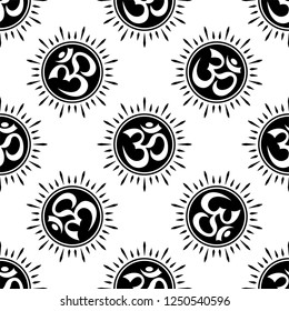 Aum (Om) The Holy Motif Seamless Pattern Vector Art Illustration